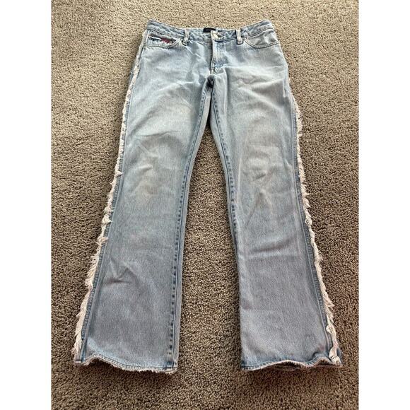 VINTAGE Tommy Hilfiger Jeans Womens 11 Light Wash Fringe Trim Bootcut Ladies - Picture 1 of 14